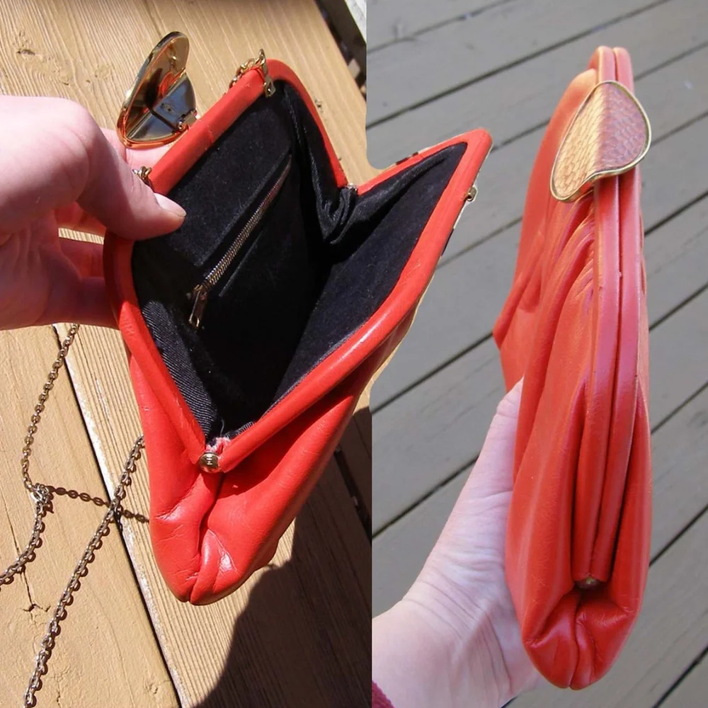 Vintage USA made Harry Levine red leather clutch